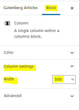 column width settings