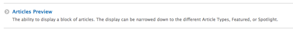 Articles Preview custom block selection