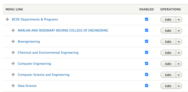 Audience Menu example with BCOE links