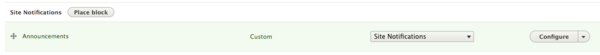 Announcements block placed in site notification region