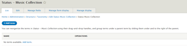 screenshot of taxonomy status adding term