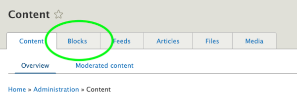 Blocks tab under content