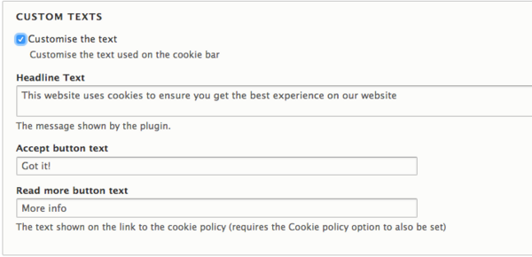 Cookie Consent custom text