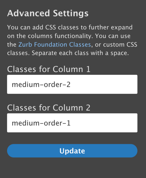 Advanced settings under Configure Section