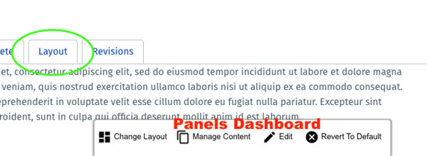 Layout tab and panels dashboard