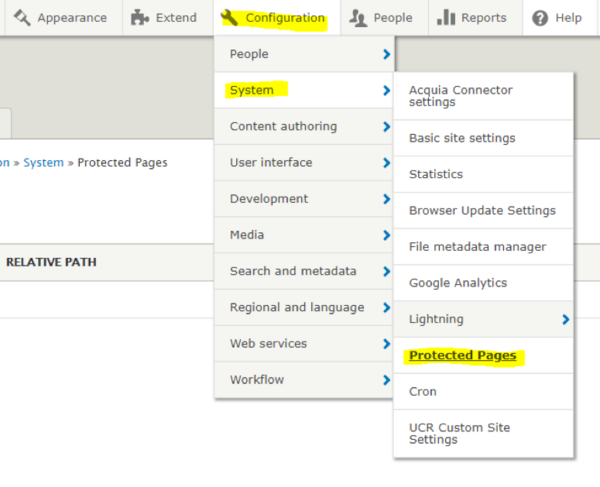 Configuration - System - Protected Pages