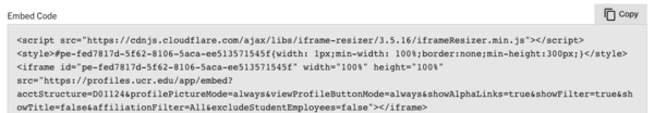 Profiles embed code example