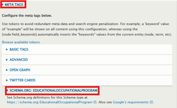 Graphic: Screenshot of the Schema widget on a Drupal Basic Page