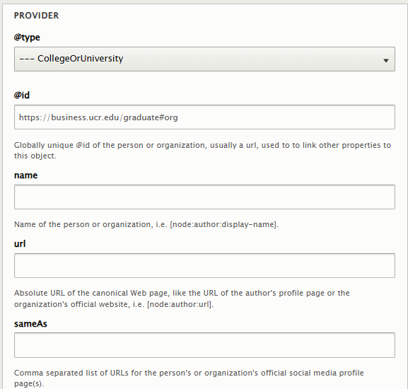 Graphic: Screenshot of the provider section Schema widget on a Drupal Basic Page