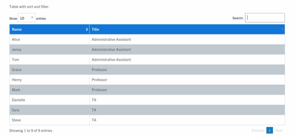 sortable table example screenshot