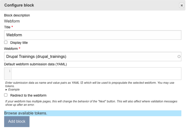 Webform block configure example screenshot