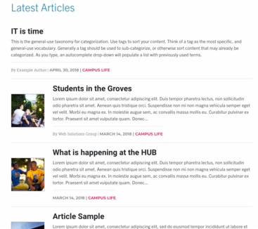articles listing page