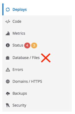 live site pane deploys code metrics status database errors domains backups security