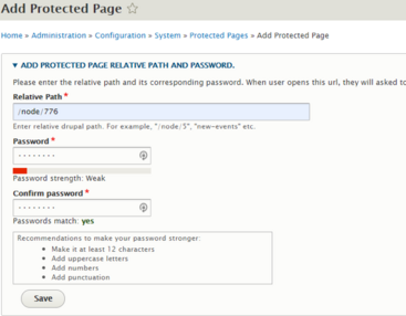 Add Protected Page path and password