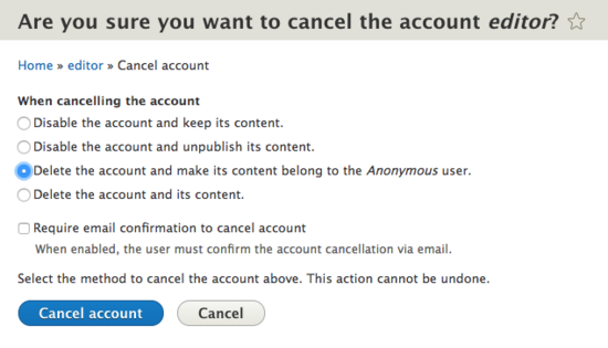 cancel account options