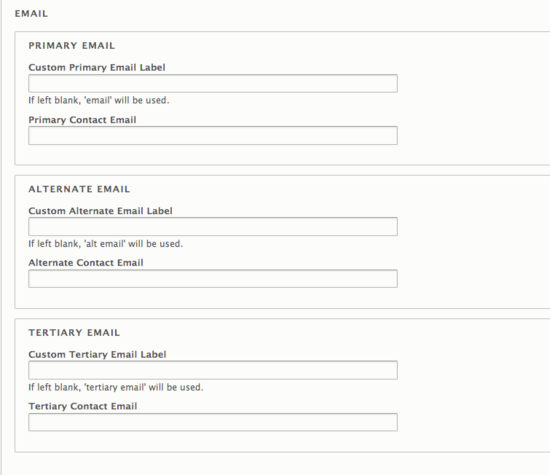 custom site settings department information email fields