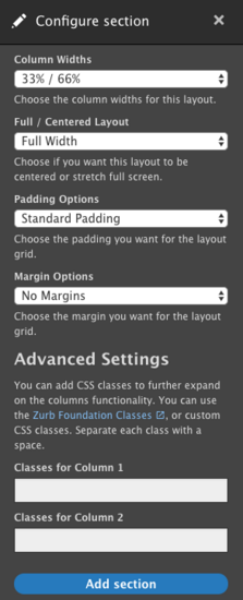 Layout Builder column configuration example screenshot