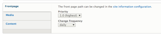 sitemap front page settings