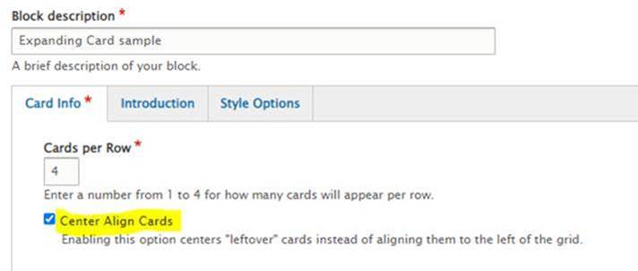center align expanding cards option