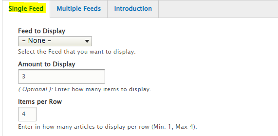 Single feed options for feed display