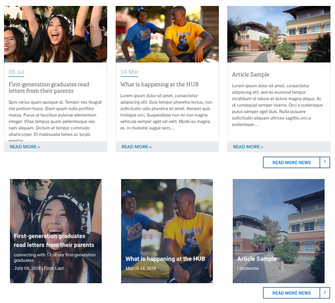 Articles Preview examples Articles preview in standard view and image block view