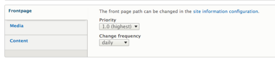 sitemap frontpage settings sitemap front page settings